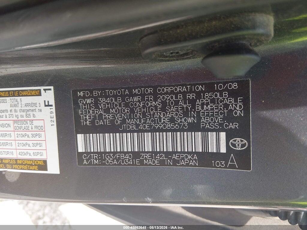 JTDBL40E799085673 2009 TOYOTA COROLLA photo no. 9