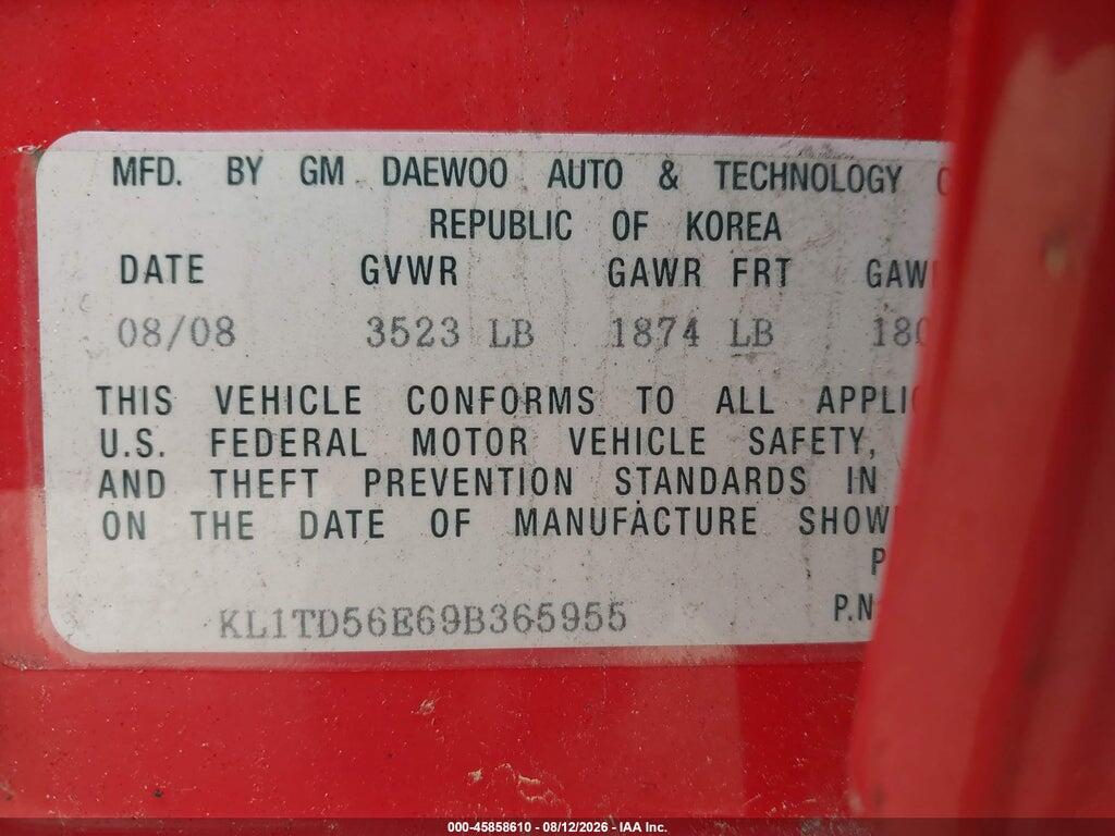 KL1TD56E69B365955 2009 CHEVROLET AVEO photo no. 9