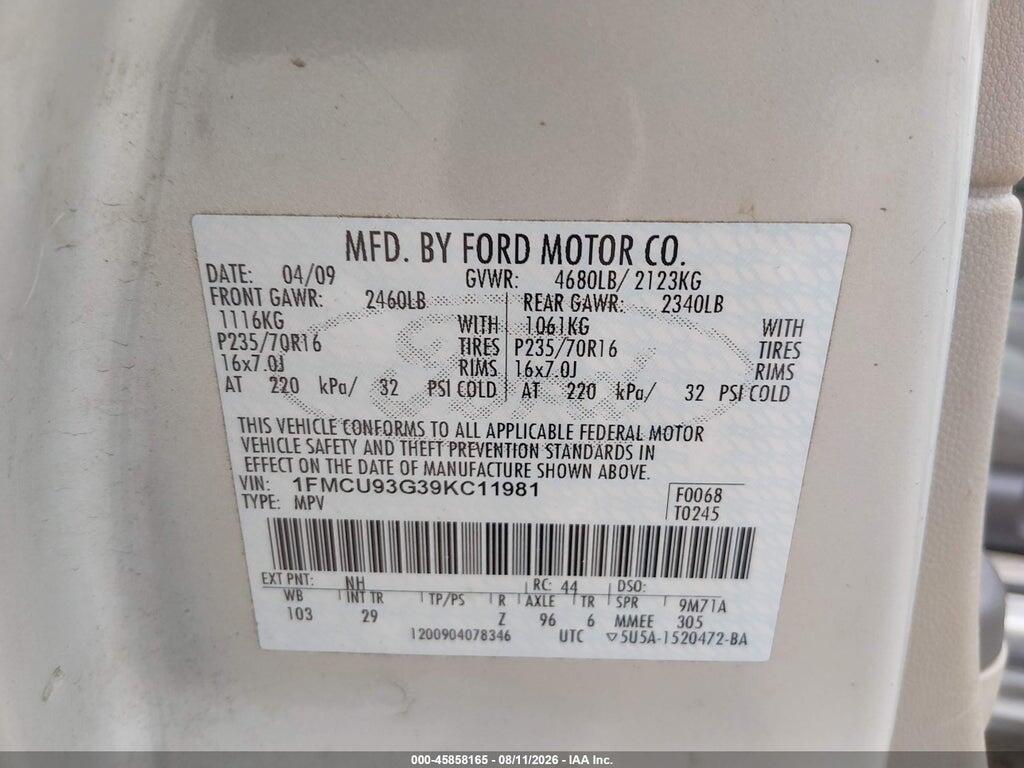 1FMCU93G39KC11981 2009 FORD ESCAPE photo no. 9