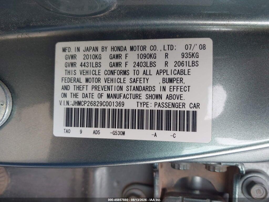 JHMCP26829C001369 2009 HONDA ACCORD photo no. 9