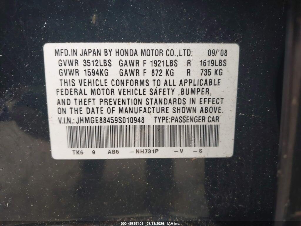 JHMGE88459S010948 2009 HONDA FIT photo no. 9