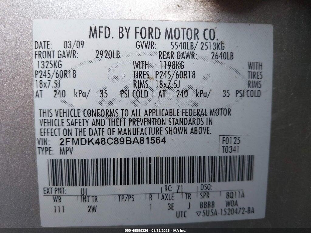 2FMDK48C89BA81564 2009 FORD EDGE photo no. 9