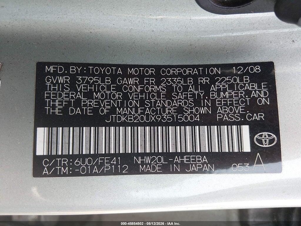 JTDKB20UX93515004 2009 TOYOTA PRIUS photo no. 9