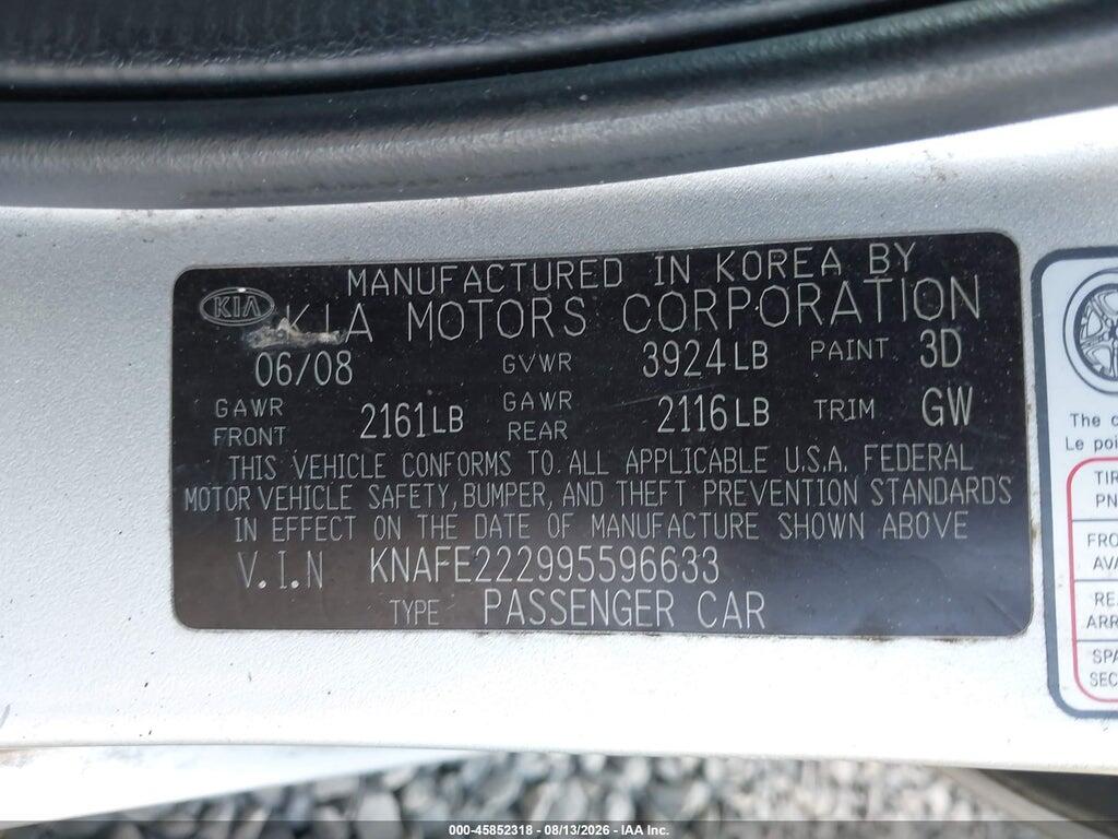 KNAFE222995596650 2009 KIA SPECTRA photo no. 9