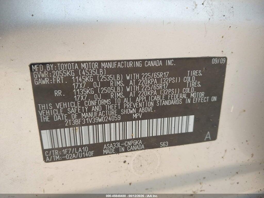 2T3BF31V39W024059 2009 TOYOTA RAV4 photo no. 9