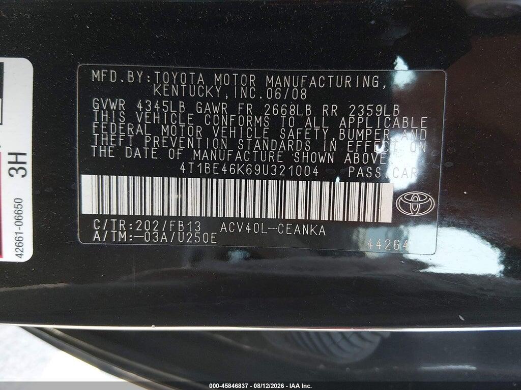 4T1BE46K69U321004 2009 TOYOTA CAMRY photo no. 9