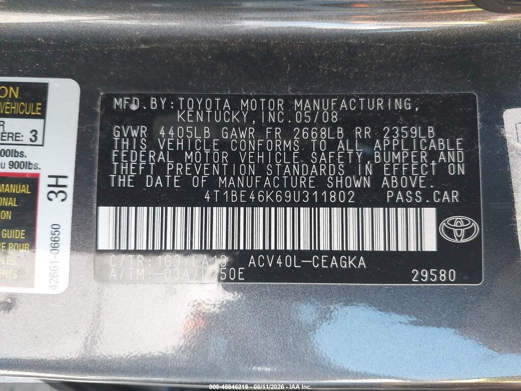 4T1BE46K69U311802 2009 TOYOTA CAMRY photo no. 9
