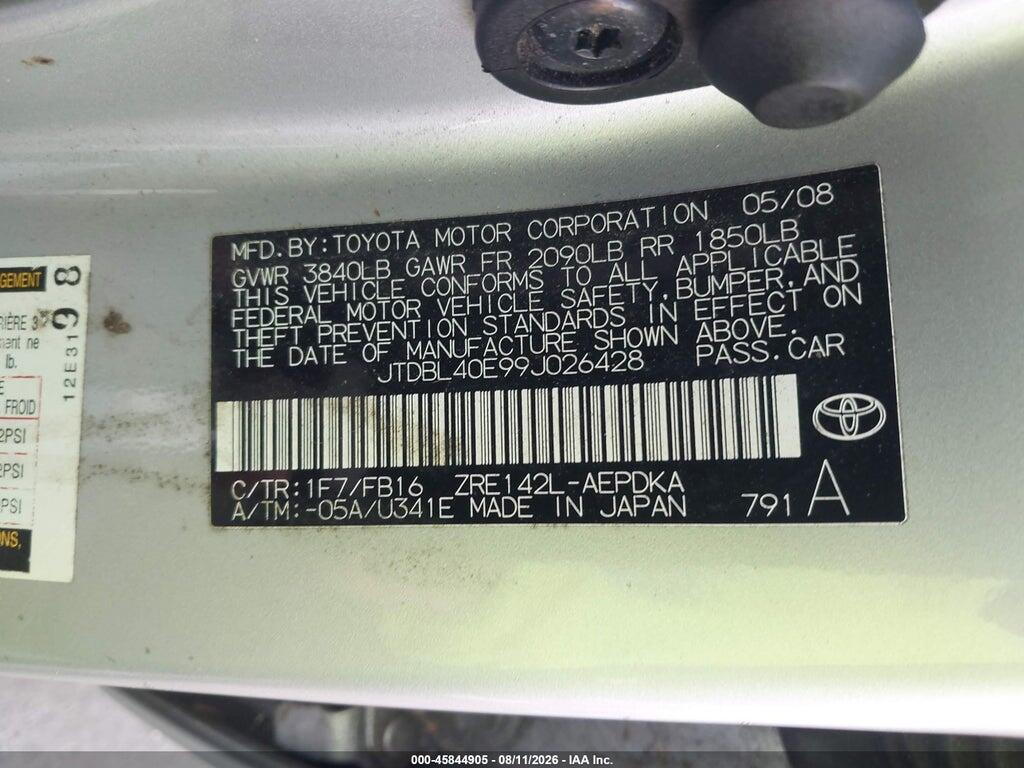 JTDBL40E99J026428 2009 TOYOTA COROLLA photo no. 9
