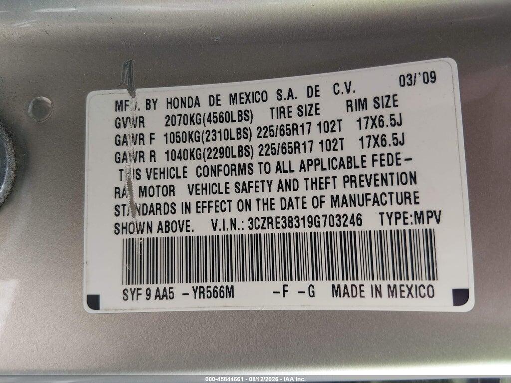 3CZRE38319G703246 2009 HONDA CR-V photo no. 9