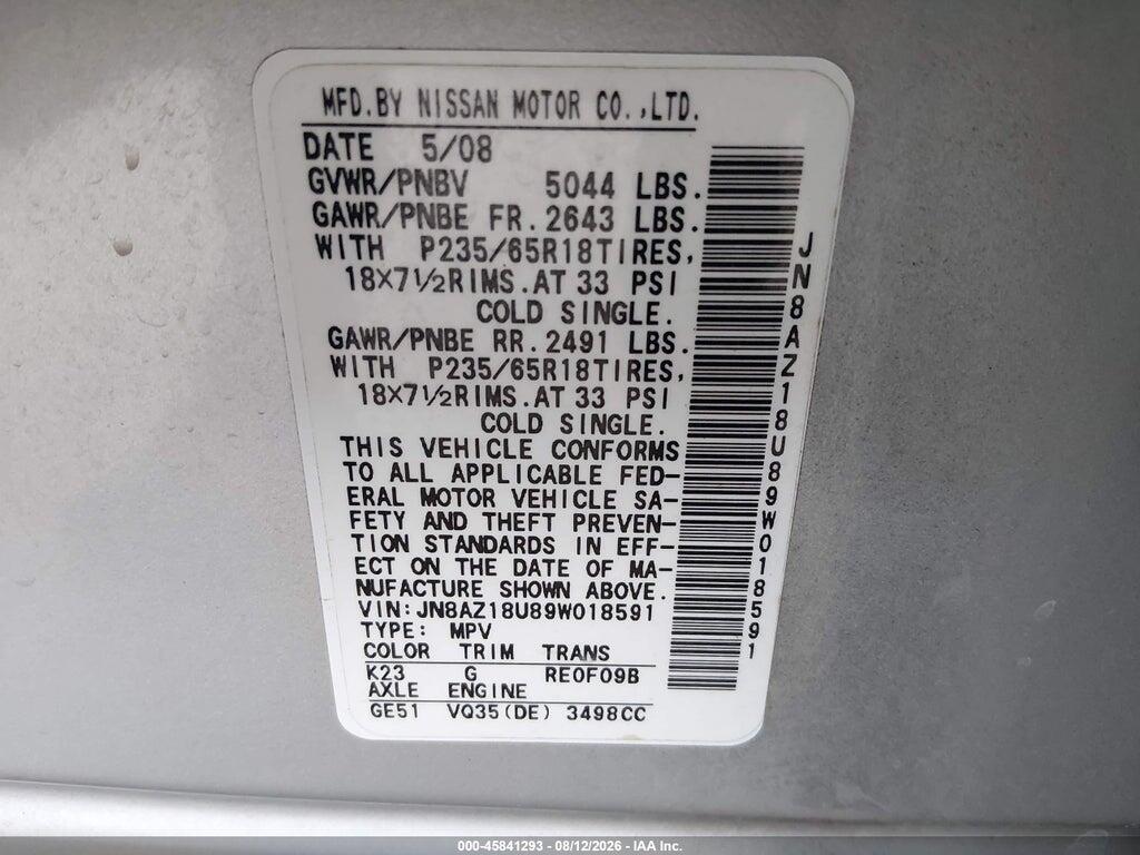 JN8AZ18U89W018591 2009 NISSAN MURANO photo no. 9