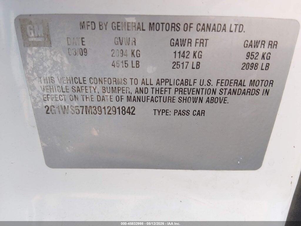 2G1WS57M391291842 2009 CHEVROLET IMPALA photo no. 9