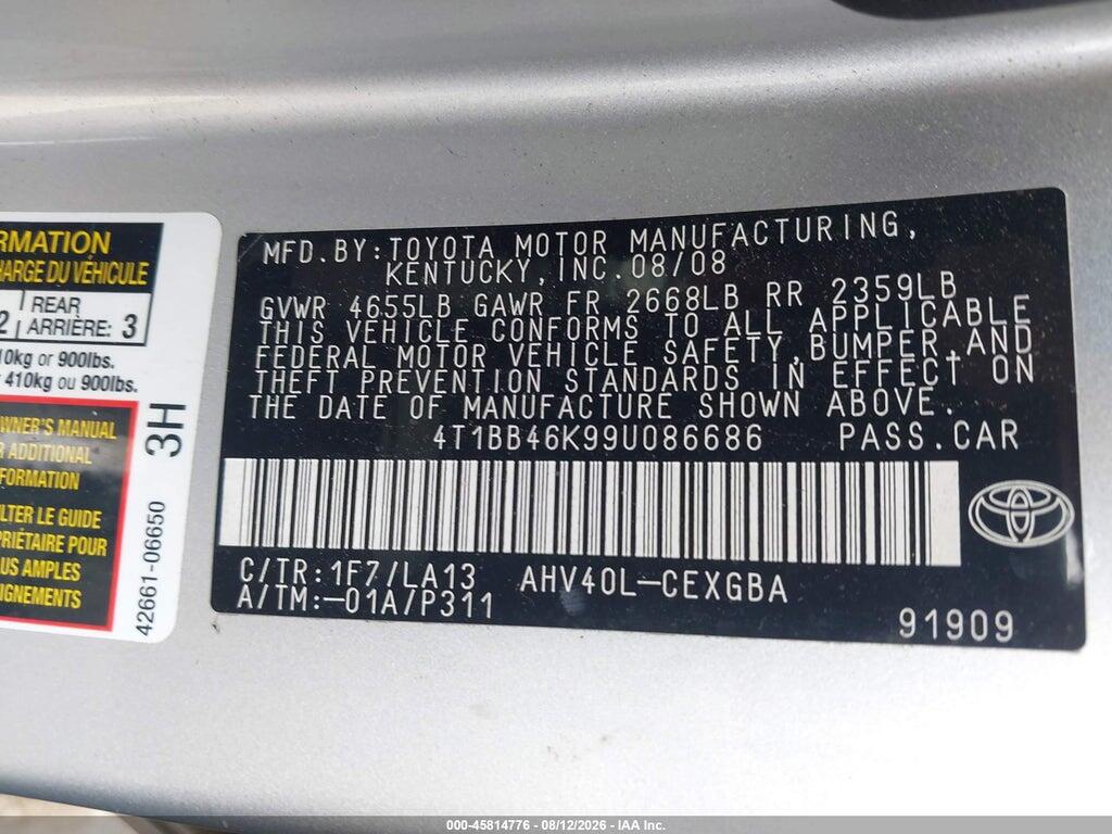4T1BB46K99U086686 2009 TOYOTA CAMRY HYBRID photo no. 9