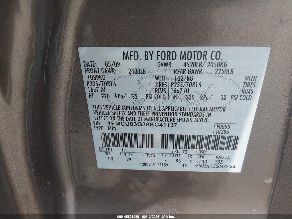 1FMCU03G39KC41137 2009 FORD ESCAPE photo no. 9