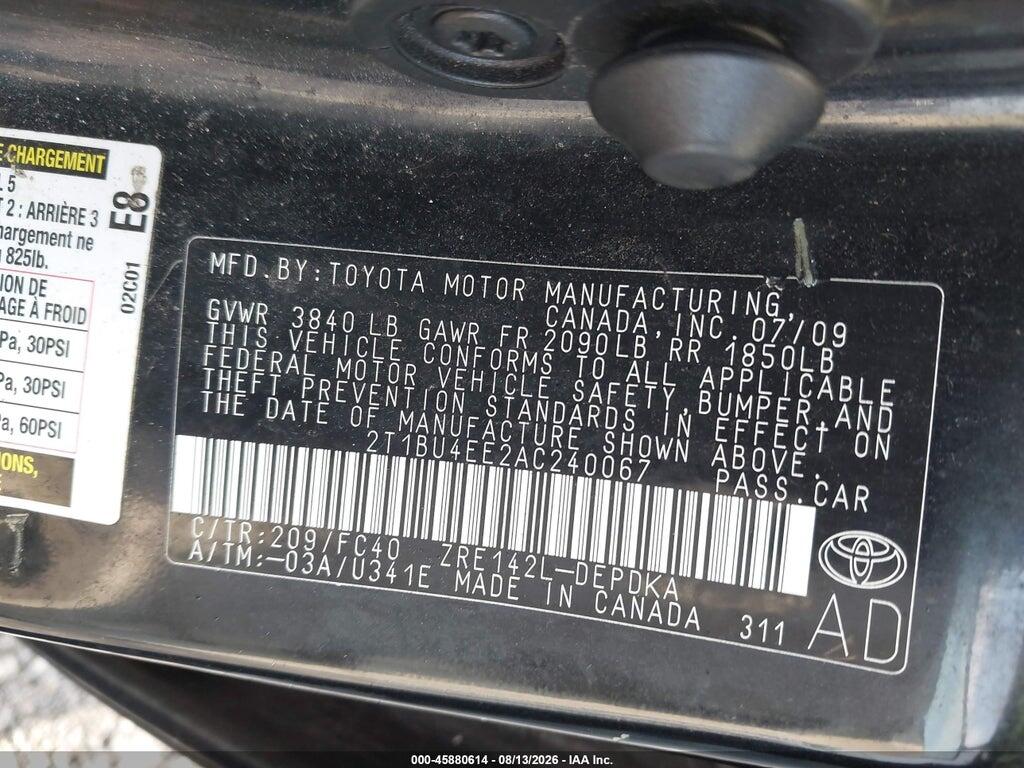 2T1BU4EE2AC240067 2010 TOYOTA COROLLA photo no. 9