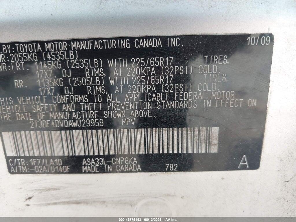 2T3DF4DV0AW029959 2010 TOYOTA RAV4 photo no. 9