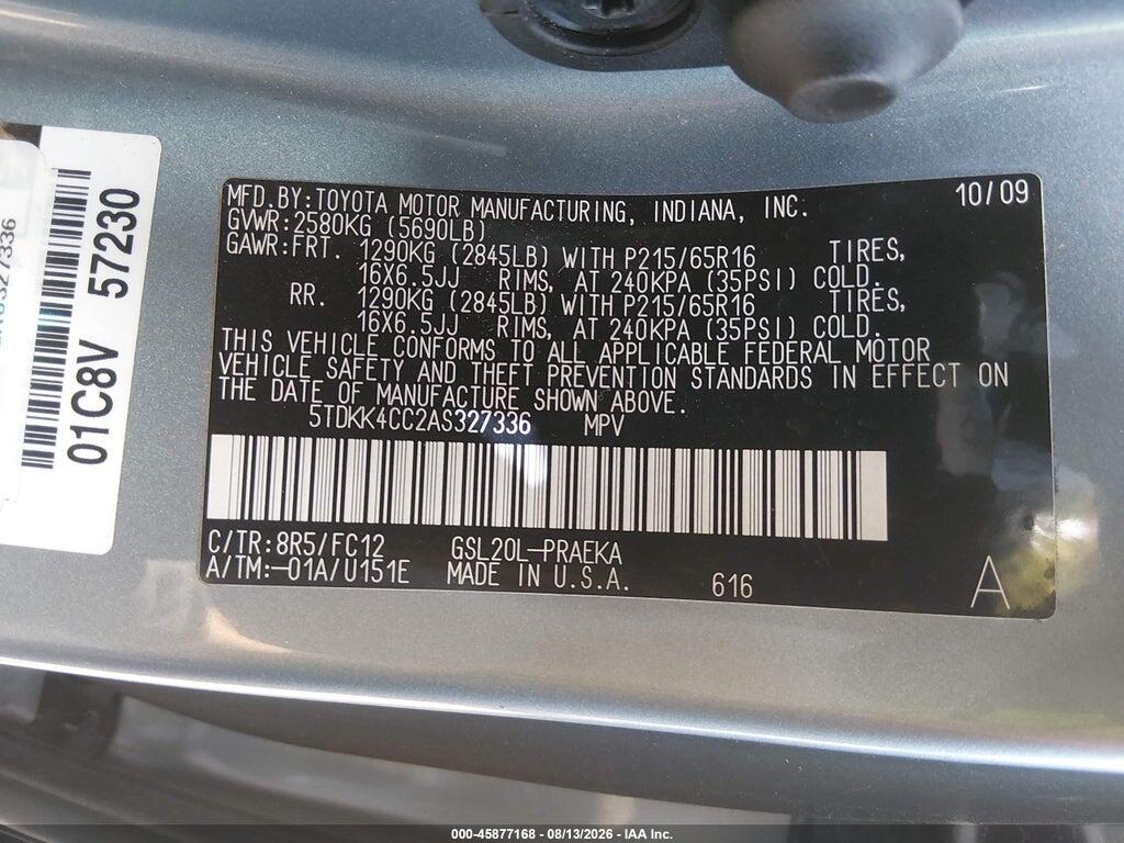 5TDKK4CC2AS327336 2010 TOYOTA SIENNA photo no. 9