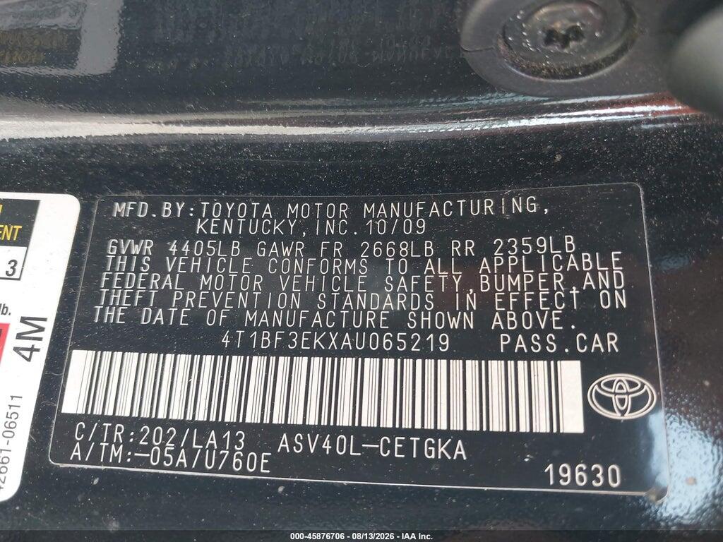 4T1BF3EKXAU065219 2010 TOYOTA CAMRY photo no. 9