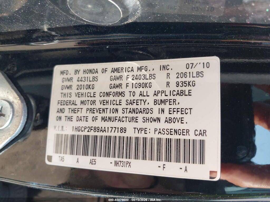 1HGCP2F89AA177189 2010 HONDA ACCORD photo no. 9