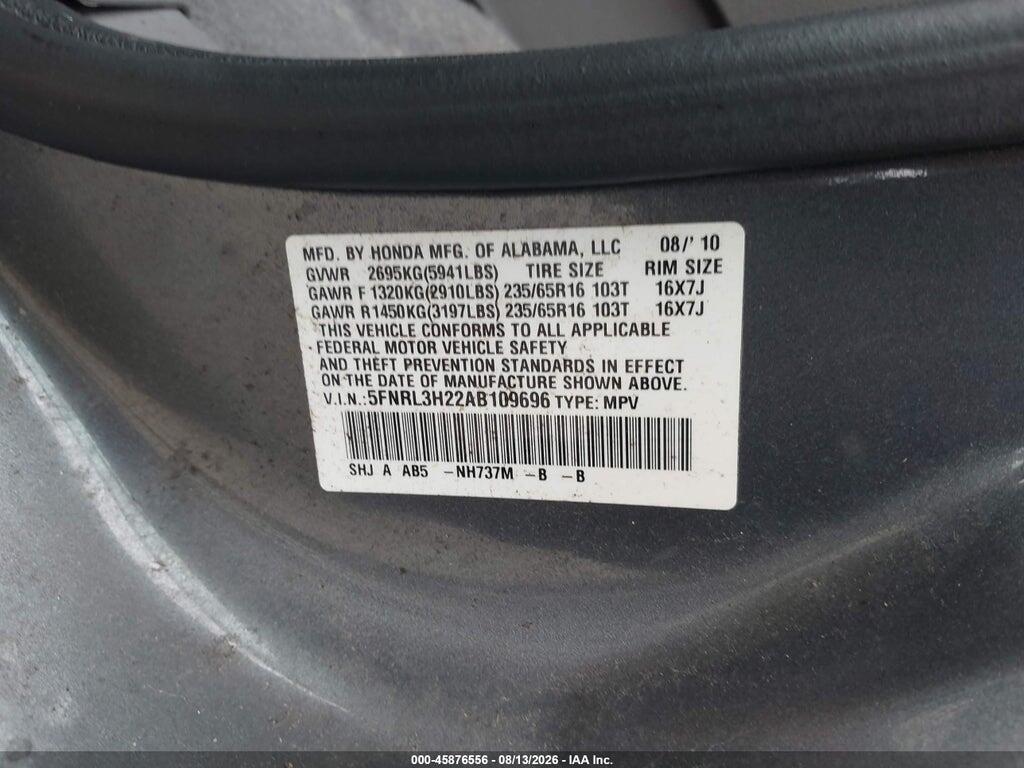 5FNRL3H22AB109696 2010 HONDA ODYSSEY photo no. 9