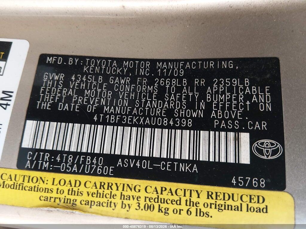 4T1BF3EKXAU084398 2010 TOYOTA CAMRY photo no. 9