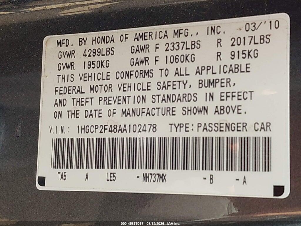 1HGCP2F48AA102478 2010 HONDA ACCORD photo no. 9
