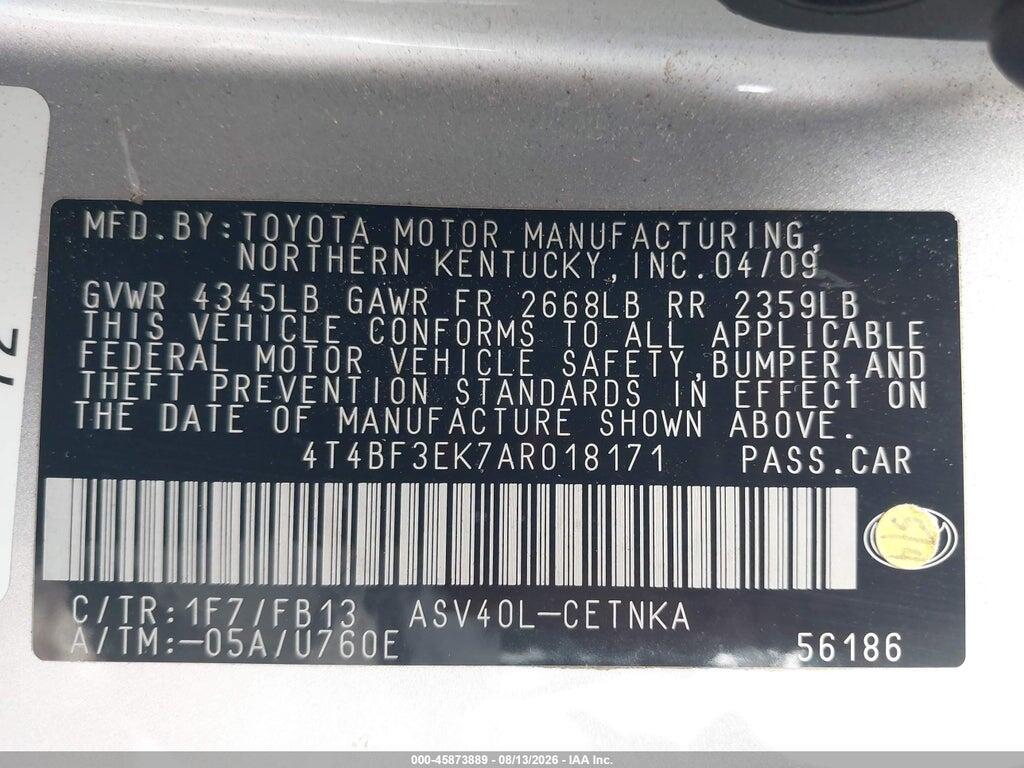 4T4BF3EK7AR018171 2010 TOYOTA CAMRY photo no. 9