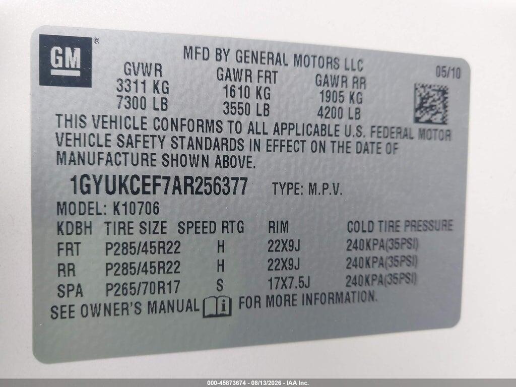 1GYUKCEF7AR256377 2010 CADILLAC ESCALADE photo no. 9