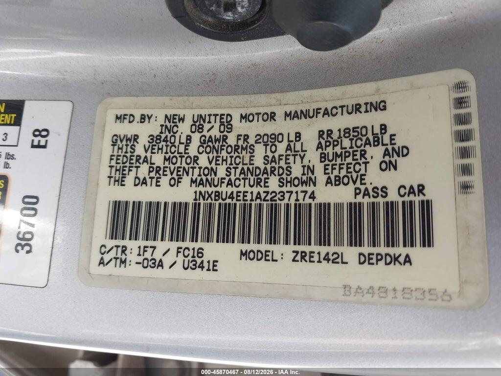 1NXBU4EE1AZ237174 2010 TOYOTA COROLLA photo no. 9