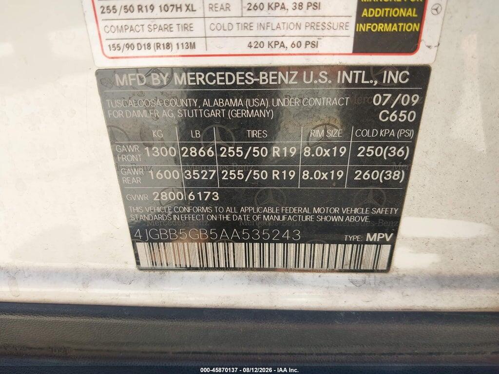 4JGBB5GB5AA535243 2010 MERCEDES-BENZ ML 350 photo no. 9