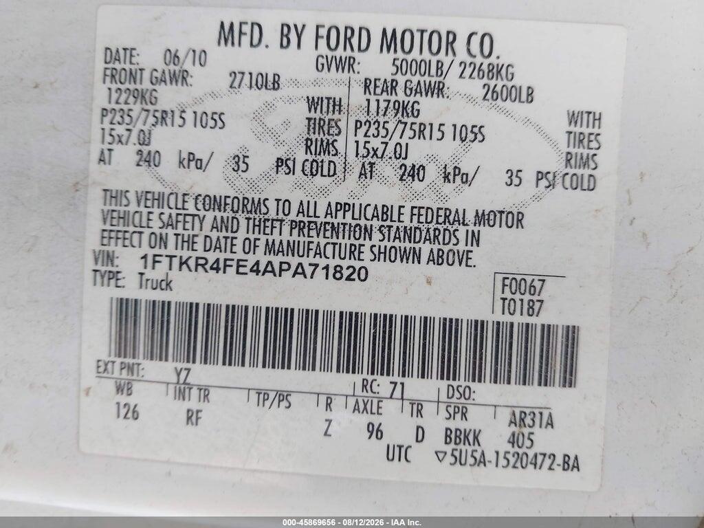 1FTKR4FE4APA71820 2010 FORD RANGER photo no. 9