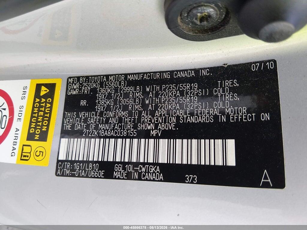 2T2ZK1BA8AC038155 2010 LEXUS RX 350 photo no. 9