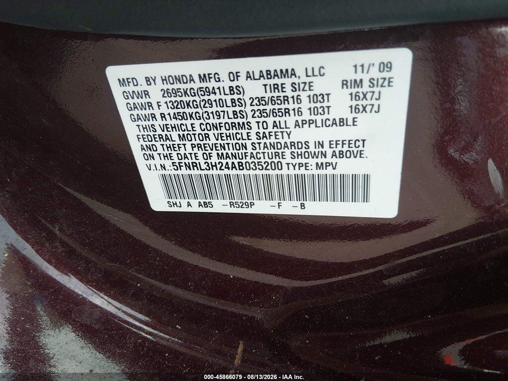 5FNRL3H24AB035200 2010 HONDA ODYSSEY photo no. 9