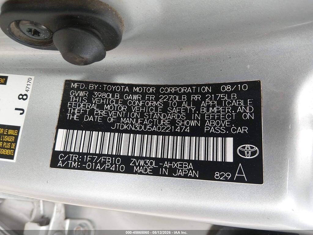 JTDKN3DU5A0221474 2010 TOYOTA PRIUS photo no. 9