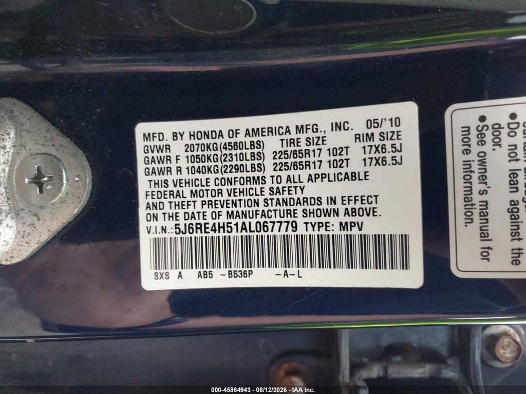 5J6RE4H51AL067779 2010 HONDA CR-V photo no. 9