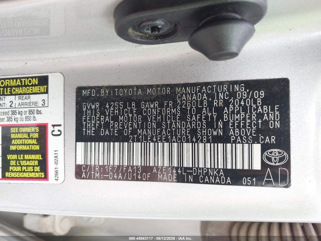 2T1LE4EE1AC014281 2010 TOYOTA MATRIX photo no. 9