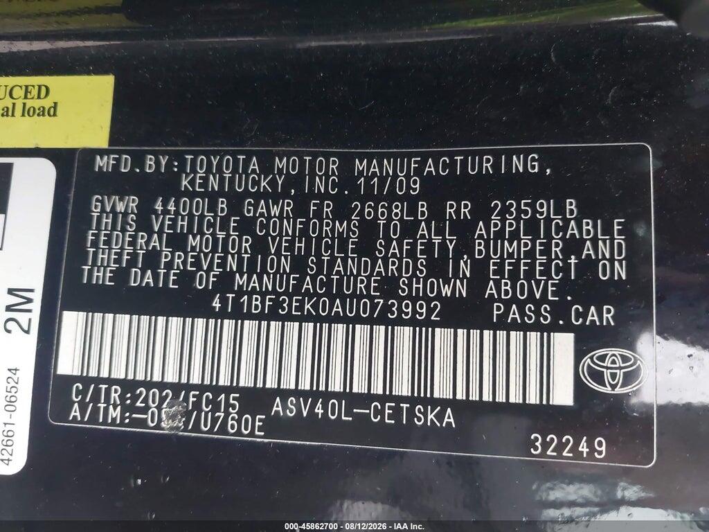 4T1BF3EK0AU073992 2010 TOYOTA CAMRY photo no. 9
