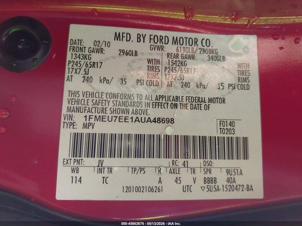 1FMEU7EE1AUA48698 2010 FORD EXPLORER photo no. 9