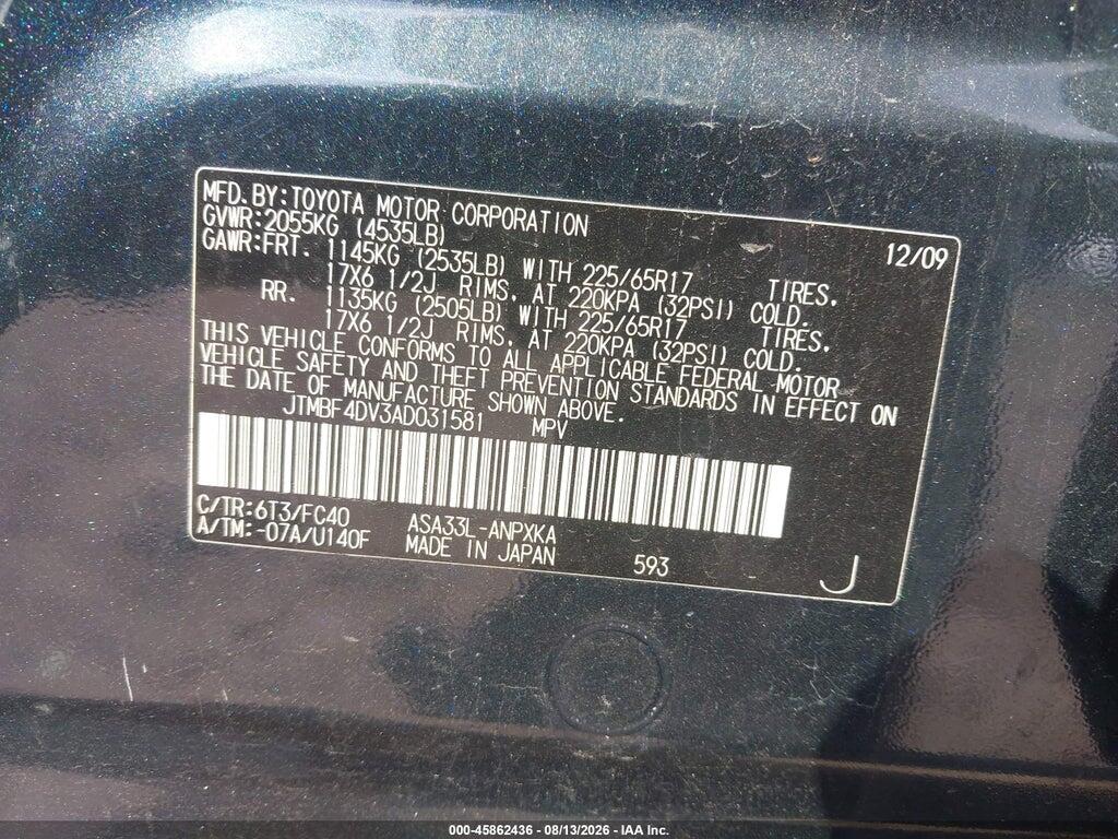 JTMBF4DV3AD031581 2010 TOYOTA RAV4 photo no. 9