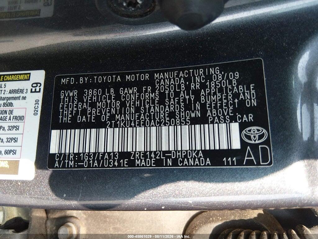 2T1KU4EE0AC250855 2010 TOYOTA MATRIX photo no. 9