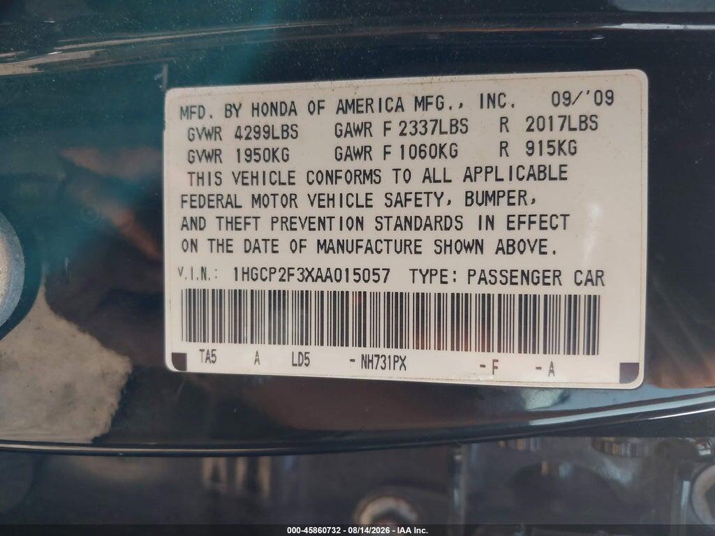1HGCP2F3XAA015057 2010 HONDA ACCORD photo no. 9