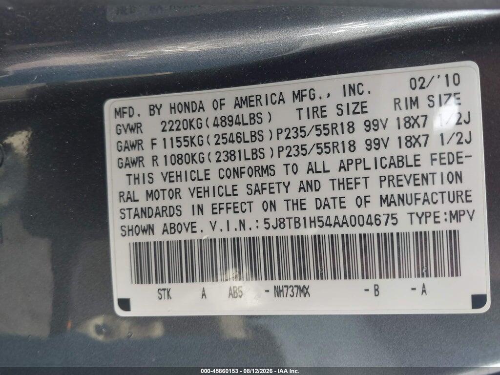 5J8TB1H54AA004675 2010 ACURA RDX photo no. 9