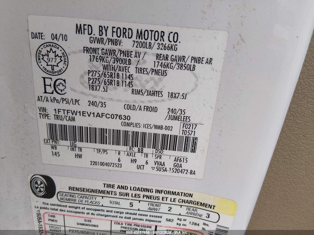 1FTFW1EV1AFC07630 2010 FORD F-150 photo no. 9