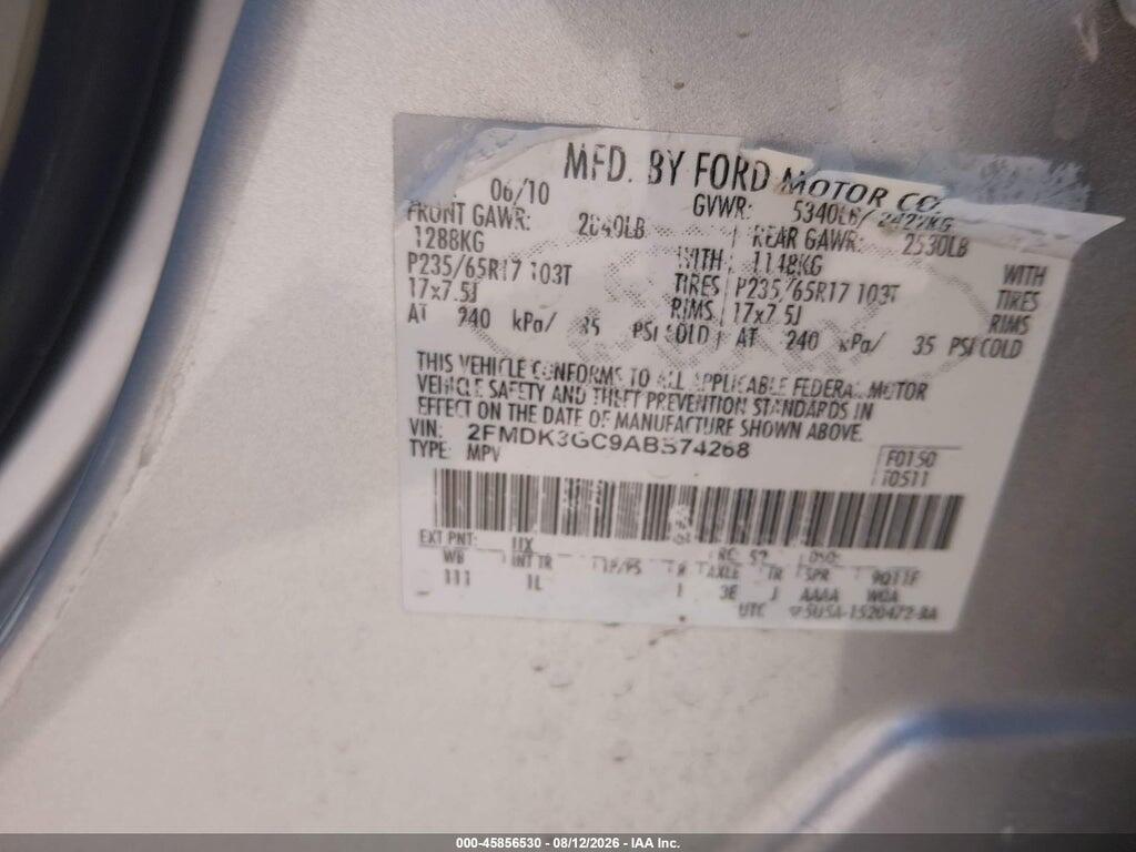 2FMDK3GC9ABB74268 2010 FORD EDGE photo no. 9