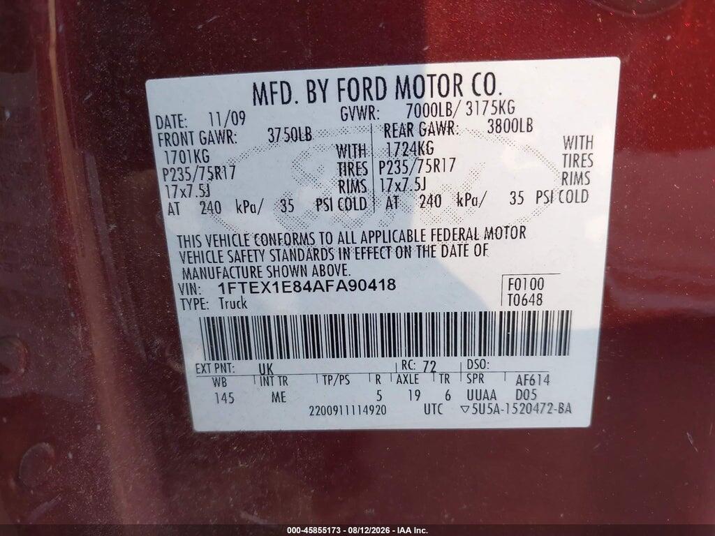 1FTEX1E84AFA90418 2010 FORD F-150 photo no. 9