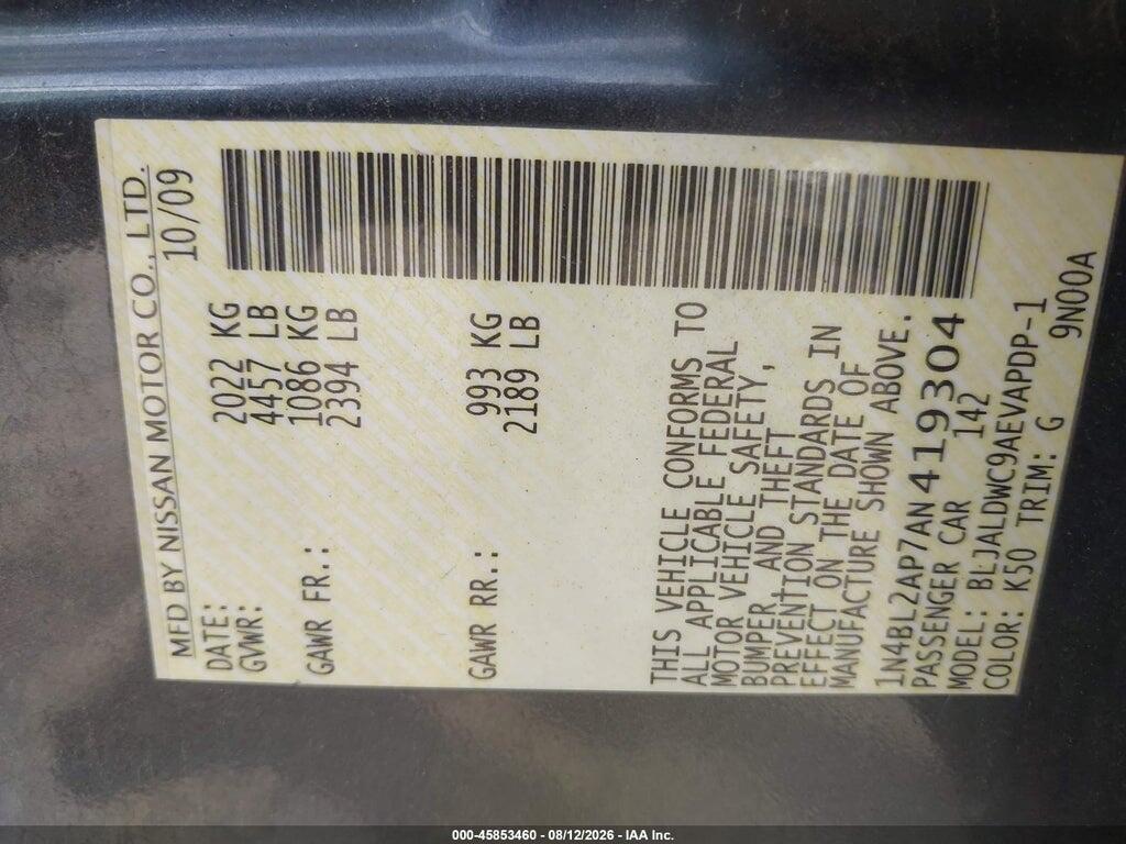 1N4BL2AP7AN419304 2010 NISSAN ALTIMA photo no. 9
