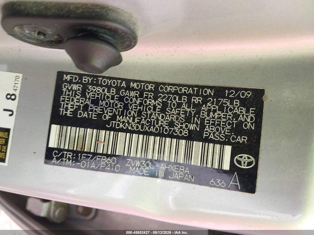 JTDKN3DUXA0107308 2010 TOYOTA PRIUS photo no. 9