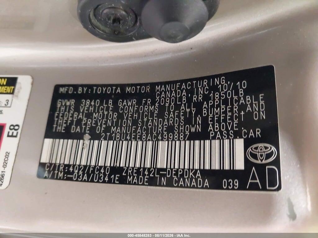 2T1BU4EE8AC499887 2010 TOYOTA COROLLA photo no. 9