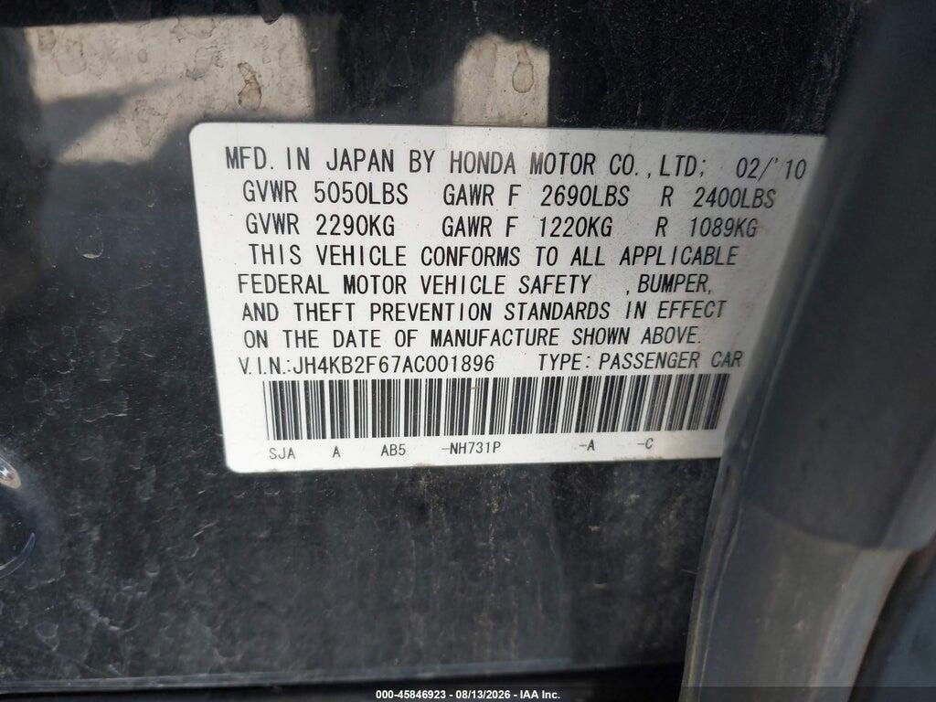 JH4KB2F67AC001896 2010 ACURA RL photo no. 9