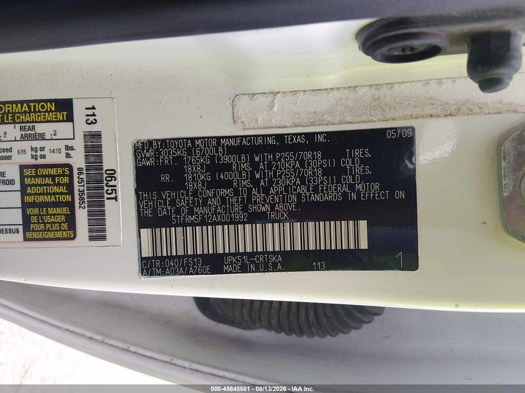 5TFRM5F12AX001992 2010 TOYOTA TUNDRA photo no. 9