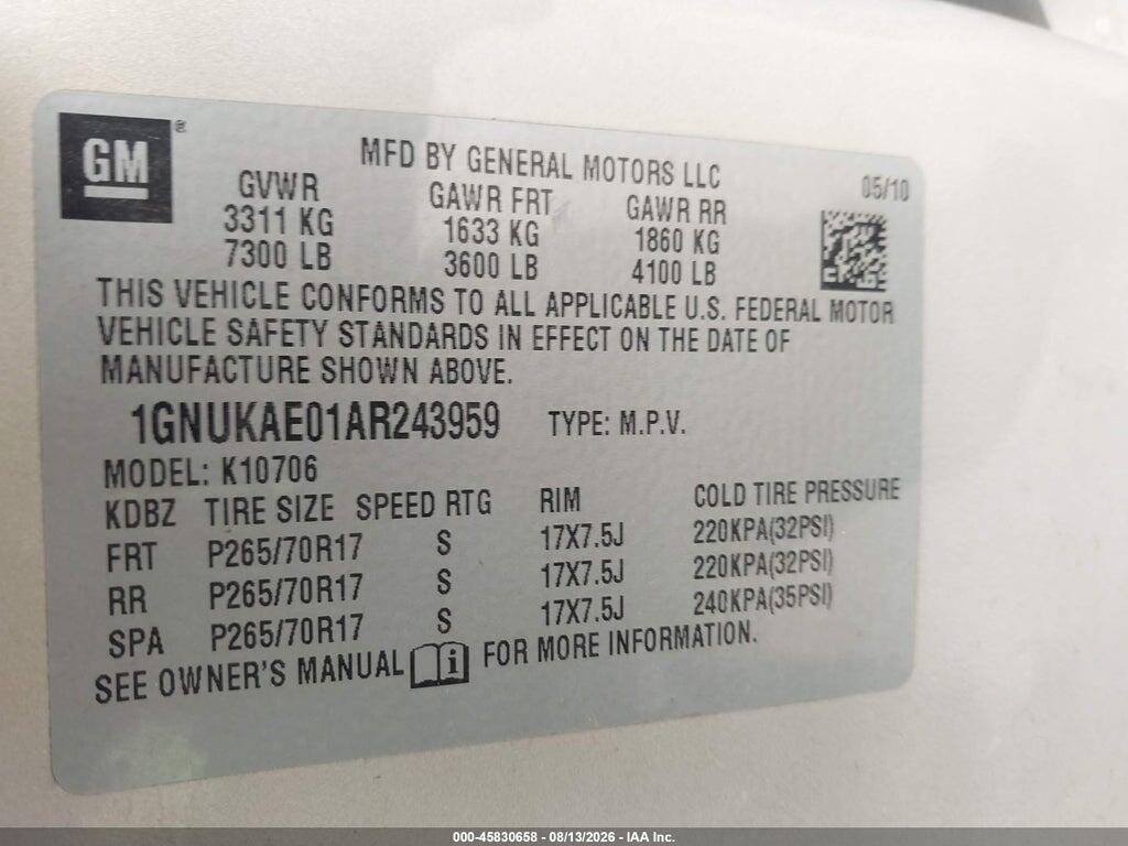 1GNUKAE01AR243959 2010 CHEVROLET TAHOE photo no. 9